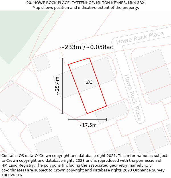 20, HOWE ROCK PLACE, TATTENHOE, MILTON KEYNES, MK4 3BX: Plot and title map