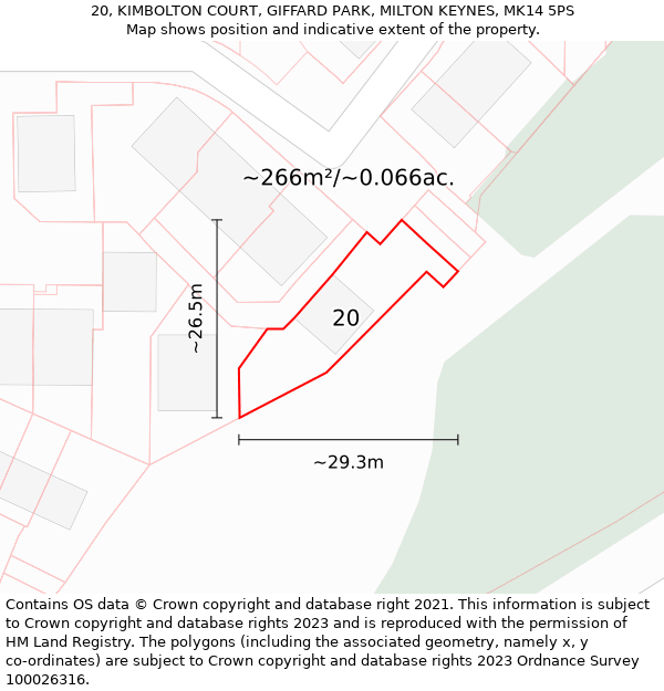 20, KIMBOLTON COURT, GIFFARD PARK, MILTON KEYNES, MK14 5PS: Plot and title map