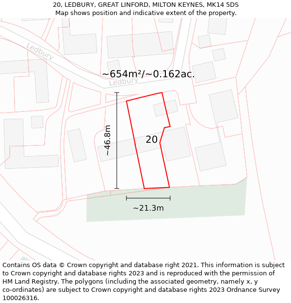 20, LEDBURY, GREAT LINFORD, MILTON KEYNES, MK14 5DS: Plot and title map