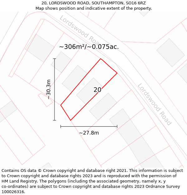 20, LORDSWOOD ROAD, SOUTHAMPTON, SO16 6RZ: Plot and title map