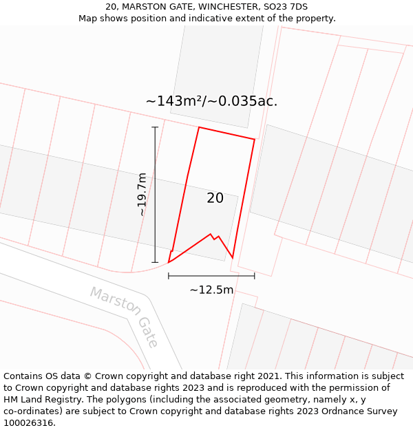 20, MARSTON GATE, WINCHESTER, SO23 7DS: Plot and title map