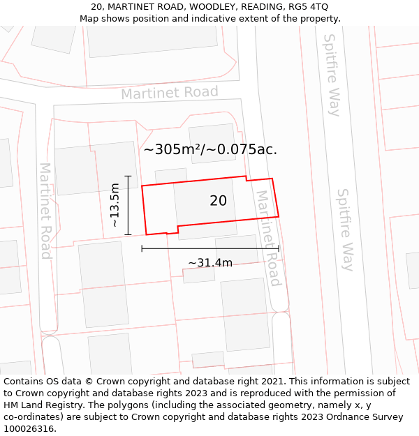 20, MARTINET ROAD, WOODLEY, READING, RG5 4TQ: Plot and title map