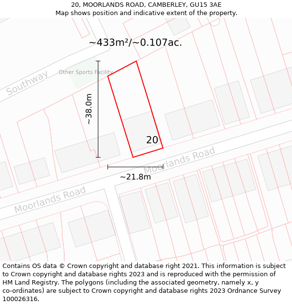 20, MOORLANDS ROAD, CAMBERLEY, GU15 3AE: Plot and title map