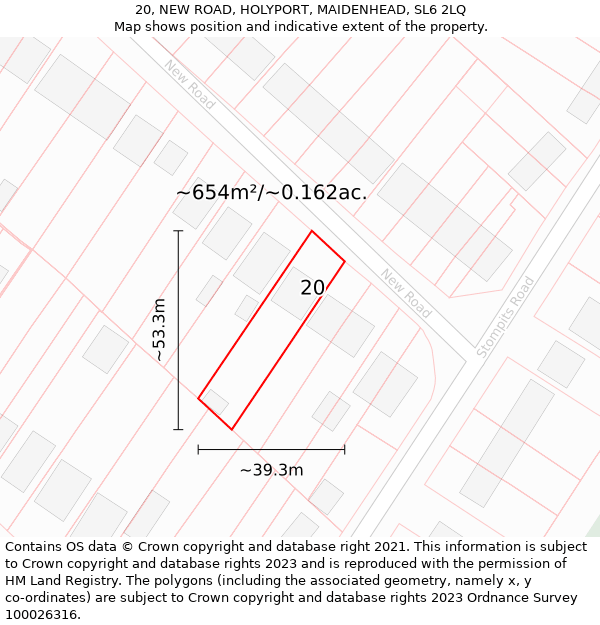 20, NEW ROAD, HOLYPORT, MAIDENHEAD, SL6 2LQ: Plot and title map