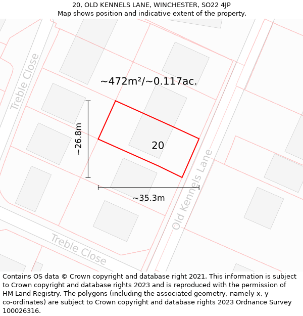 20, OLD KENNELS LANE, WINCHESTER, SO22 4JP: Plot and title map