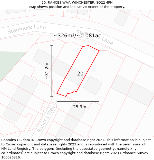 20, RANCES WAY, WINCHESTER, SO22 4PN: Plot and title map