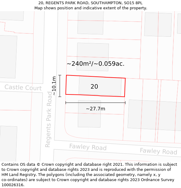 20, REGENTS PARK ROAD, SOUTHAMPTON, SO15 8PL: Plot and title map