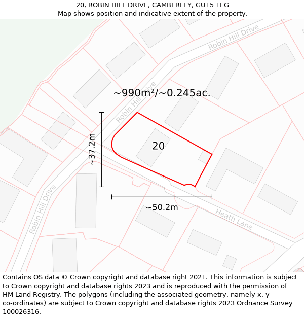 20, ROBIN HILL DRIVE, CAMBERLEY, GU15 1EG: Plot and title map