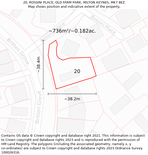 20, ROSSINI PLACE, OLD FARM PARK, MILTON KEYNES, MK7 8EZ: Plot and title map