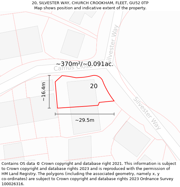 20, SILVESTER WAY, CHURCH CROOKHAM, FLEET, GU52 0TP: Plot and title map