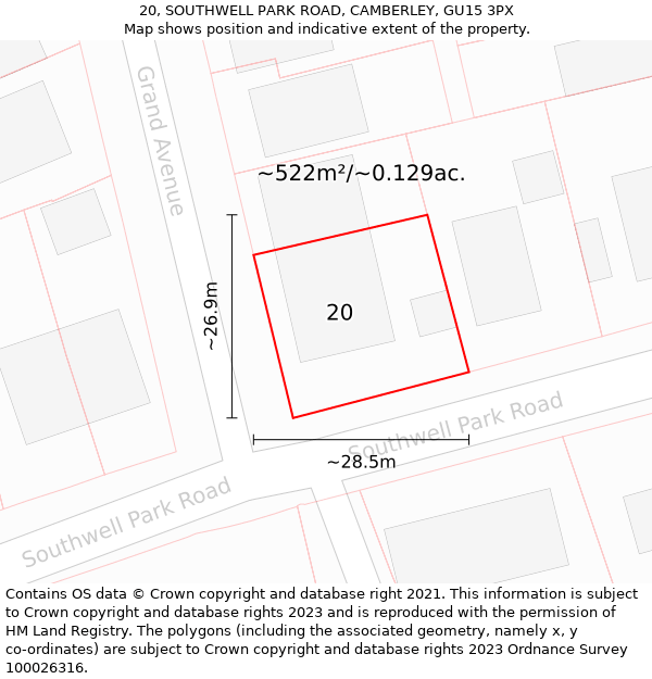 20, SOUTHWELL PARK ROAD, CAMBERLEY, GU15 3PX: Plot and title map