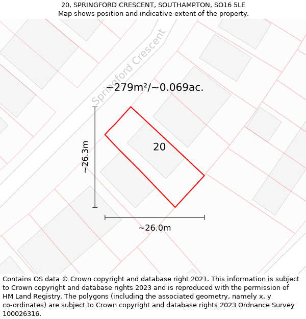 20, SPRINGFORD CRESCENT, SOUTHAMPTON, SO16 5LE: Plot and title map