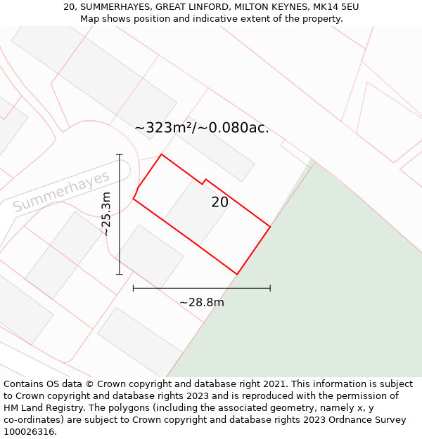 20, SUMMERHAYES, GREAT LINFORD, MILTON KEYNES, MK14 5EU: Plot and title map