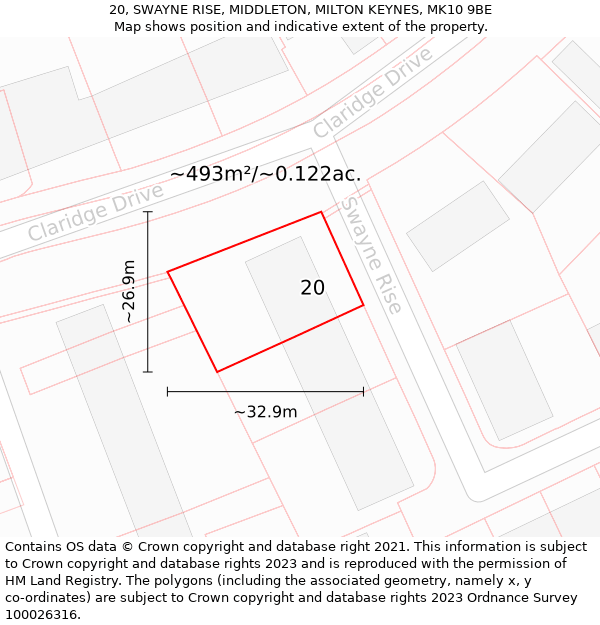 20, SWAYNE RISE, MIDDLETON, MILTON KEYNES, MK10 9BE: Plot and title map