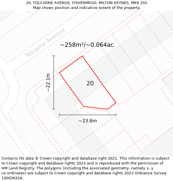 20, TOLCARNE AVENUE, FISHERMEAD, MILTON KEYNES, MK6 2SS: Plot and title map