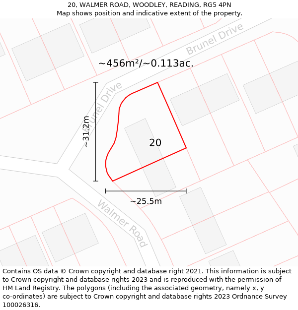 20, WALMER ROAD, WOODLEY, READING, RG5 4PN: Plot and title map