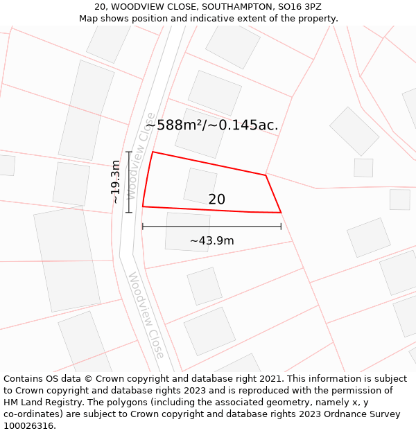 20, WOODVIEW CLOSE, SOUTHAMPTON, SO16 3PZ: Plot and title map