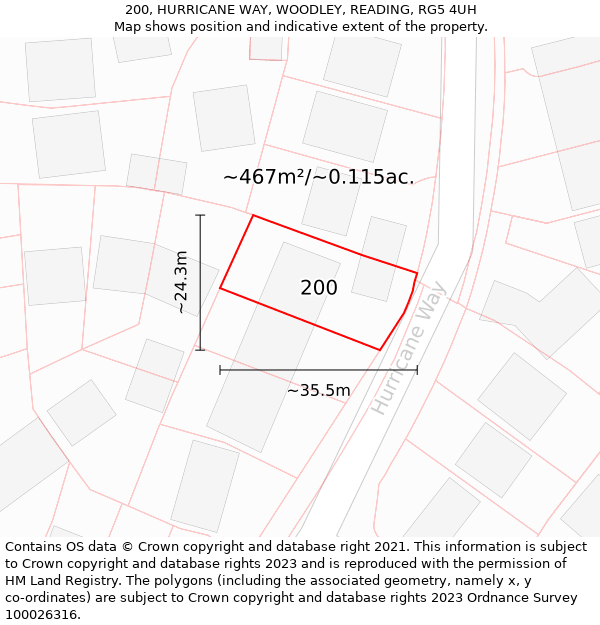 200, HURRICANE WAY, WOODLEY, READING, RG5 4UH: Plot and title map