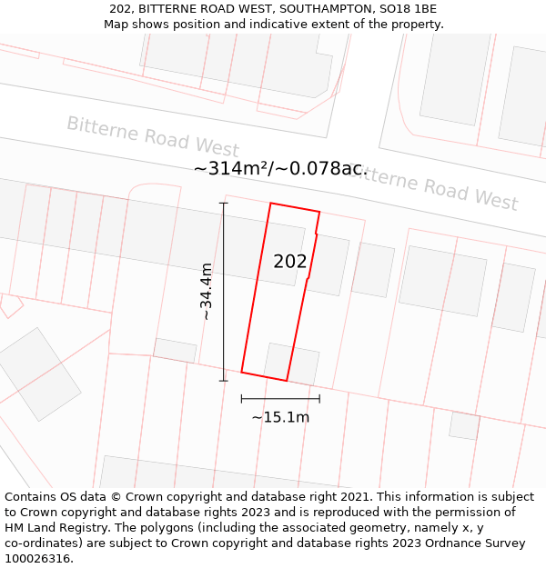 202, BITTERNE ROAD WEST, SOUTHAMPTON, SO18 1BE: Plot and title map