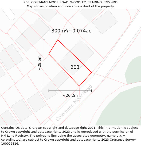 203, COLEMANS MOOR ROAD, WOODLEY, READING, RG5 4DD: Plot and title map