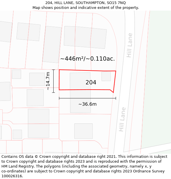 204, HILL LANE, SOUTHAMPTON, SO15 7NQ: Plot and title map