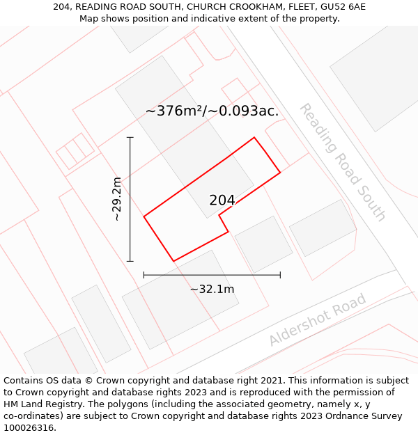 204, READING ROAD SOUTH, CHURCH CROOKHAM, FLEET, GU52 6AE: Plot and title map