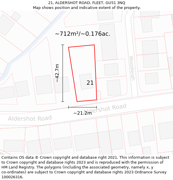 21, ALDERSHOT ROAD, FLEET, GU51 3NQ: Plot and title map