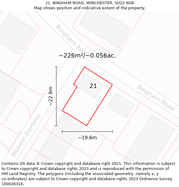 21, BINGHAM ROAD, WINCHESTER, SO22 6GB: Plot and title map