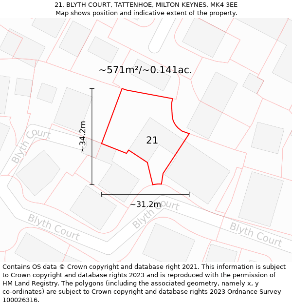 21, BLYTH COURT, TATTENHOE, MILTON KEYNES, MK4 3EE: Plot and title map