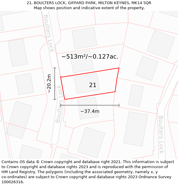21, BOULTERS LOCK, GIFFARD PARK, MILTON KEYNES, MK14 5QR: Plot and title map