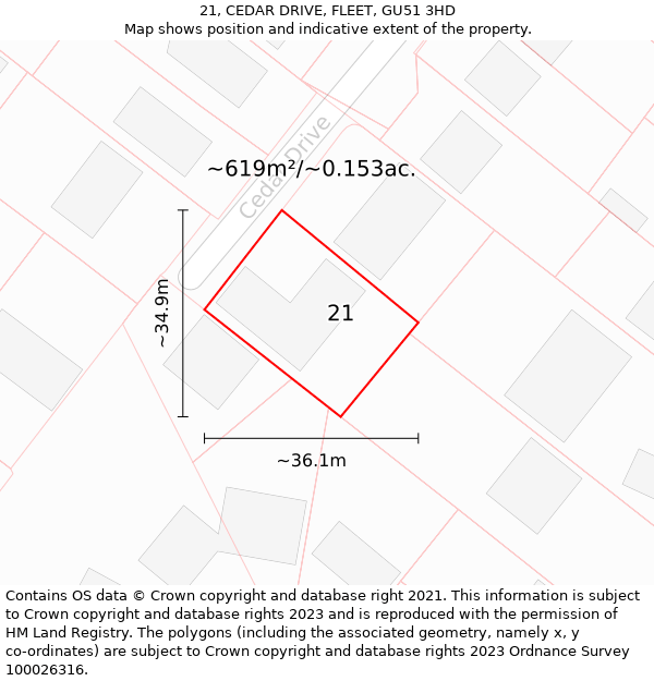 21, CEDAR DRIVE, FLEET, GU51 3HD: Plot and title map