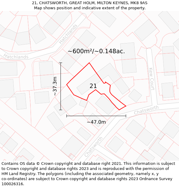 21, CHATSWORTH, GREAT HOLM, MILTON KEYNES, MK8 9AS: Plot and title map