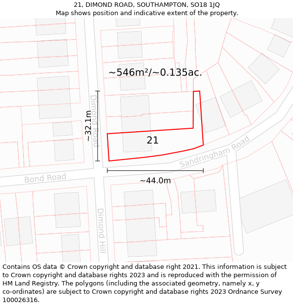 21, DIMOND ROAD, SOUTHAMPTON, SO18 1JQ: Plot and title map