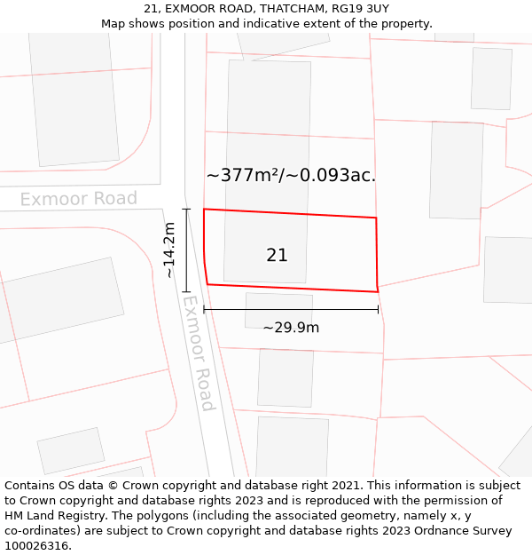 21, EXMOOR ROAD, THATCHAM, RG19 3UY: Plot and title map