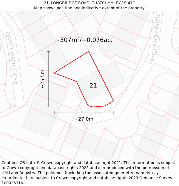 21, LONGBRIDGE ROAD, THATCHAM, RG19 4YG: Plot and title map