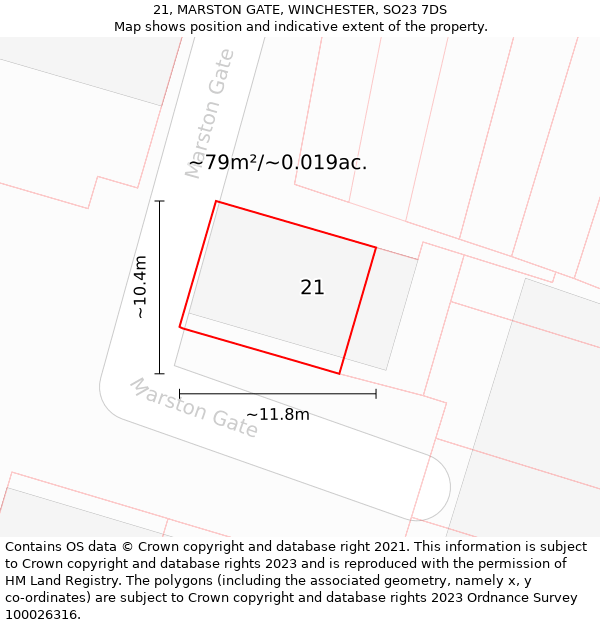 21, MARSTON GATE, WINCHESTER, SO23 7DS: Plot and title map