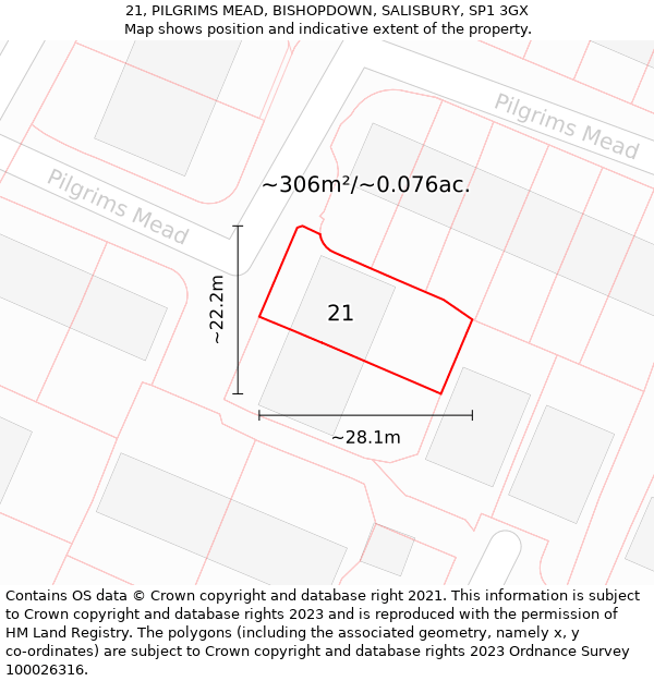 21, PILGRIMS MEAD, BISHOPDOWN, SALISBURY, SP1 3GX: Plot and title map