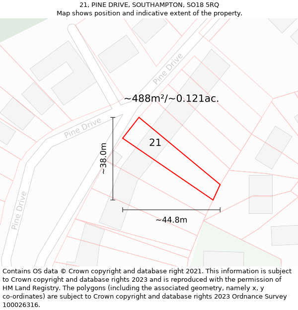 21, PINE DRIVE, SOUTHAMPTON, SO18 5RQ: Plot and title map