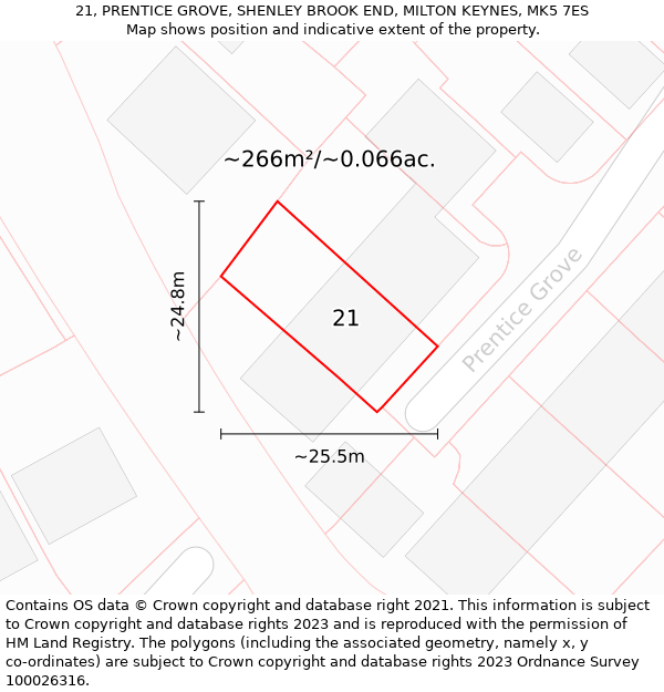 21, PRENTICE GROVE, SHENLEY BROOK END, MILTON KEYNES, MK5 7ES: Plot and title map