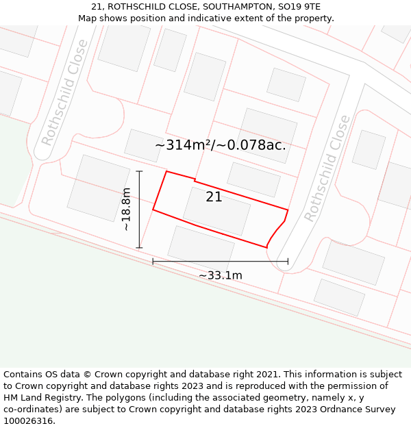 21, ROTHSCHILD CLOSE, SOUTHAMPTON, SO19 9TE: Plot and title map