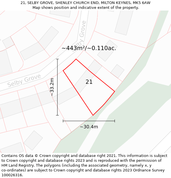 21, SELBY GROVE, SHENLEY CHURCH END, MILTON KEYNES, MK5 6AW: Plot and title map