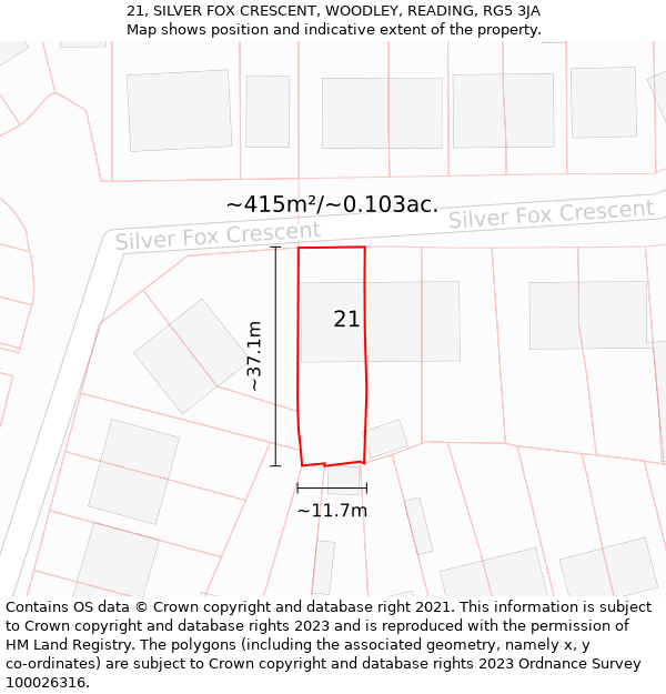 21, SILVER FOX CRESCENT, WOODLEY, READING, RG5 3JA: Plot and title map