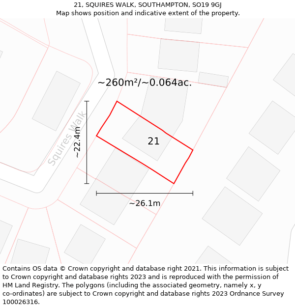 21, SQUIRES WALK, SOUTHAMPTON, SO19 9GJ: Plot and title map