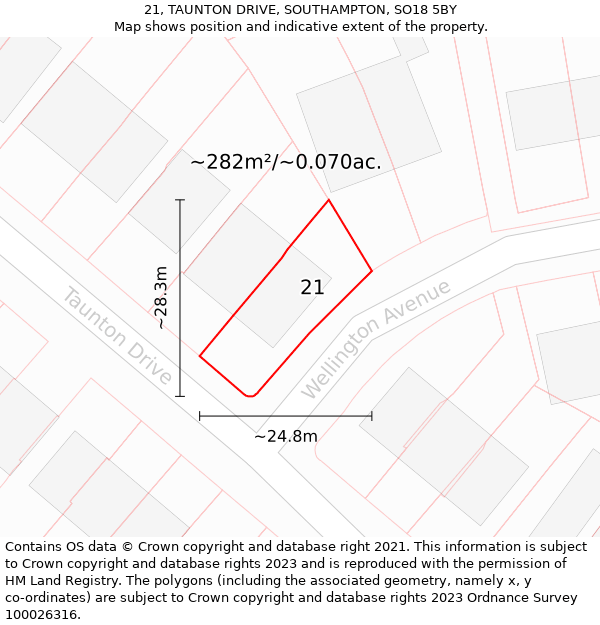 21, TAUNTON DRIVE, SOUTHAMPTON, SO18 5BY: Plot and title map