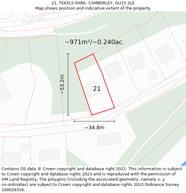 21, TEKELS PARK, CAMBERLEY, GU15 2LE: Plot and title map