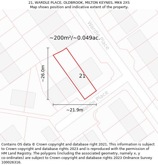 21, WARDLE PLACE, OLDBROOK, MILTON KEYNES, MK6 2XS: Plot and title map