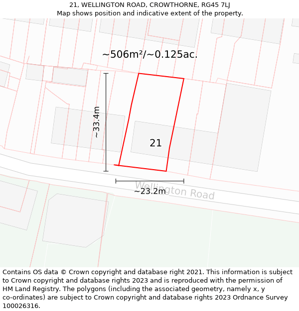 21, WELLINGTON ROAD, CROWTHORNE, RG45 7LJ: Plot and title map