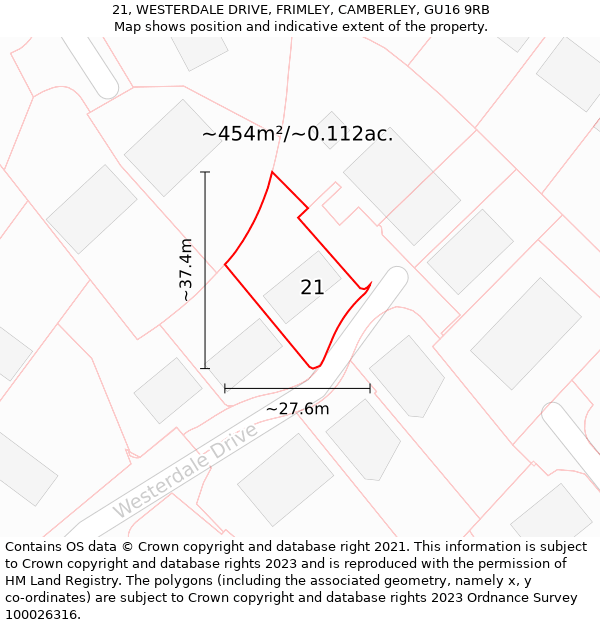 21, WESTERDALE DRIVE, FRIMLEY, CAMBERLEY, GU16 9RB: Plot and title map