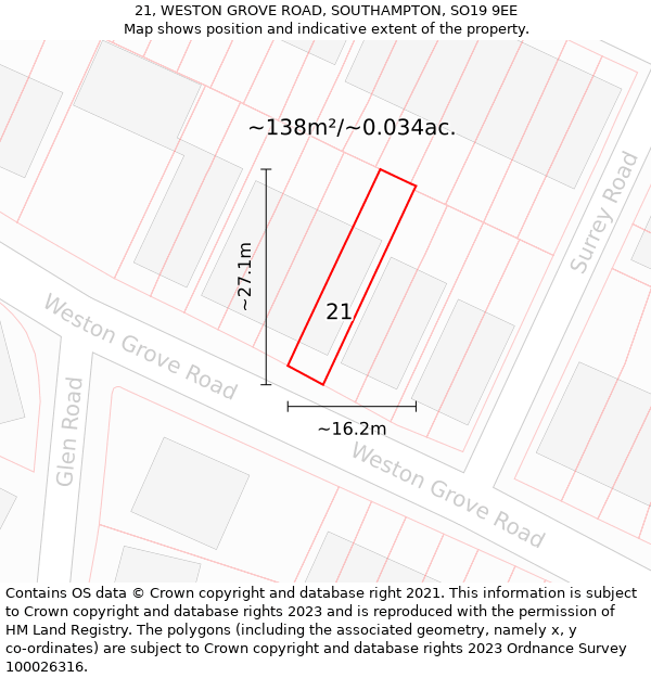 21, WESTON GROVE ROAD, SOUTHAMPTON, SO19 9EE: Plot and title map