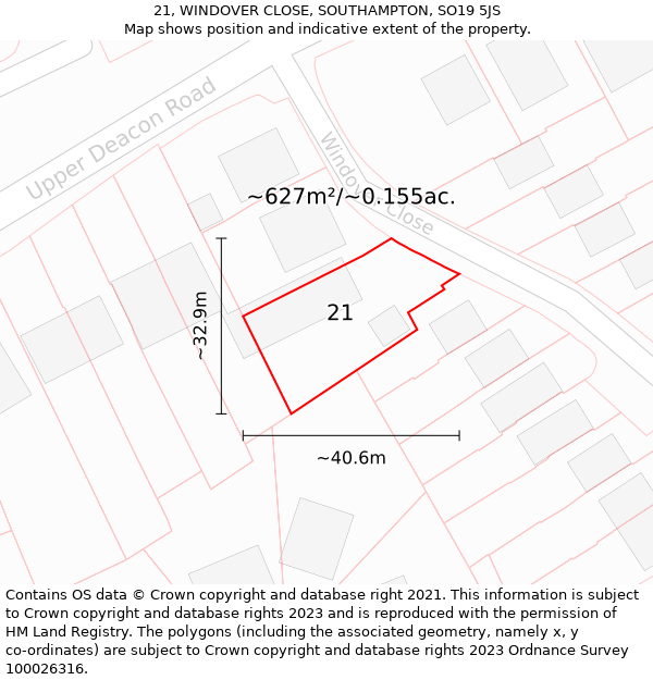 21, WINDOVER CLOSE, SOUTHAMPTON, SO19 5JS: Plot and title map